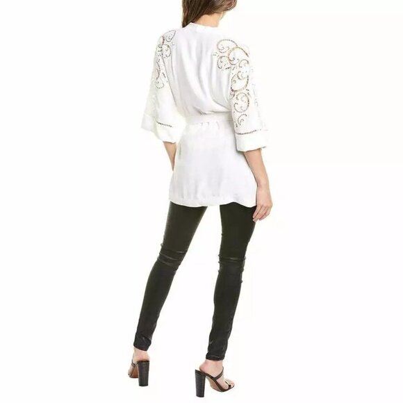 Kobi Halperin Britney Ivory White Duster Belted Kimono Eyelets Jacket XS/S - Picture 3 of 14